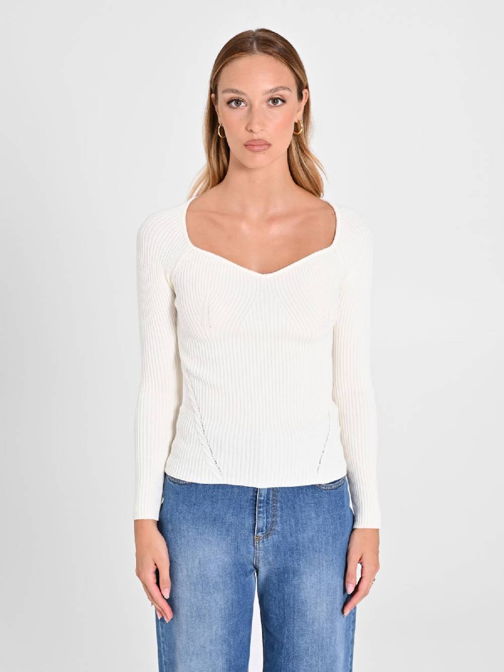 Rinascimento Maglia Bianca con Scollo a Cuore Offerte esclusive