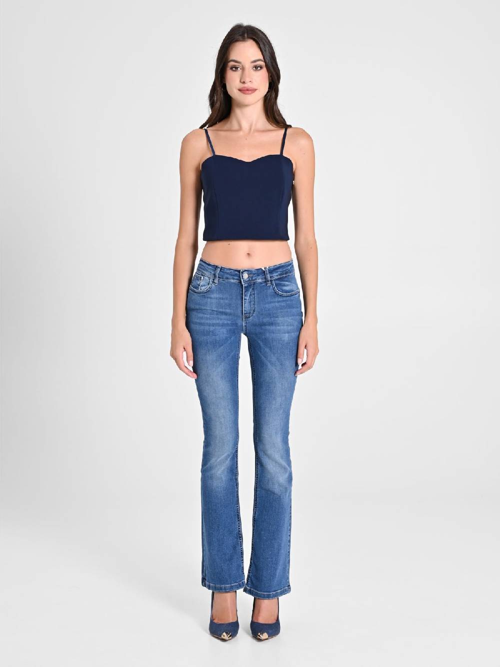 Rinascimento Crop Top Blu con Scollo a Cuore Sconti VIP