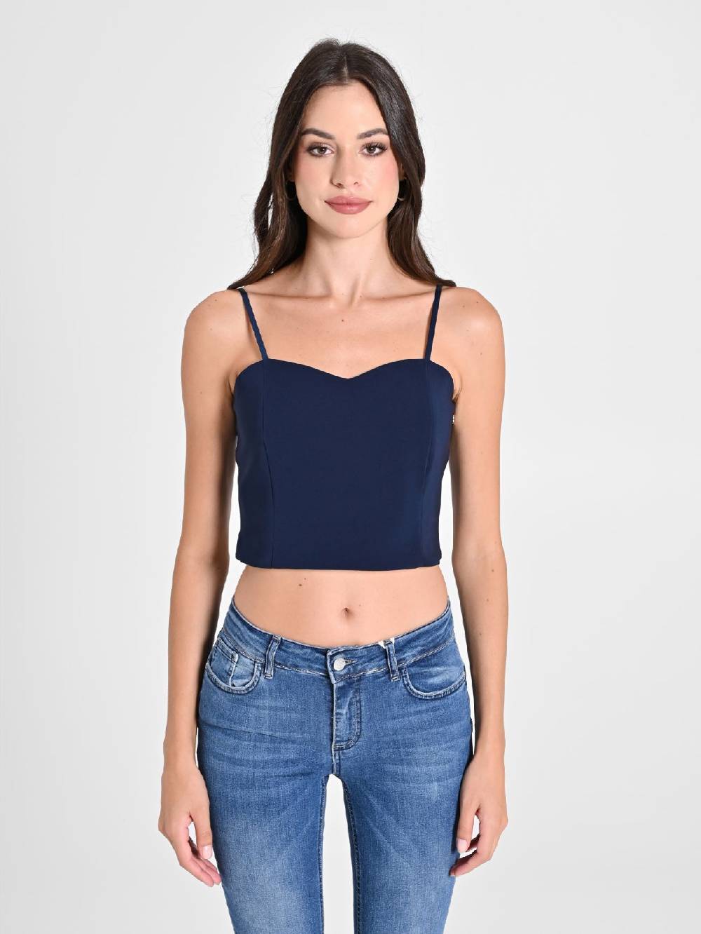 Rinascimento Crop Top Blu con Scollo a Cuore Sconti VIP