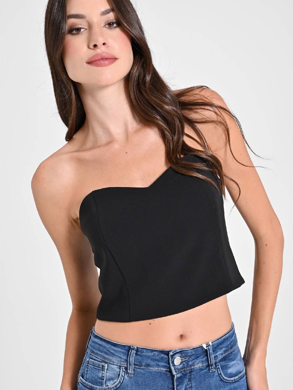 Rinascimento Crop Top Nero con Scollo a Cuore Prezzo basso