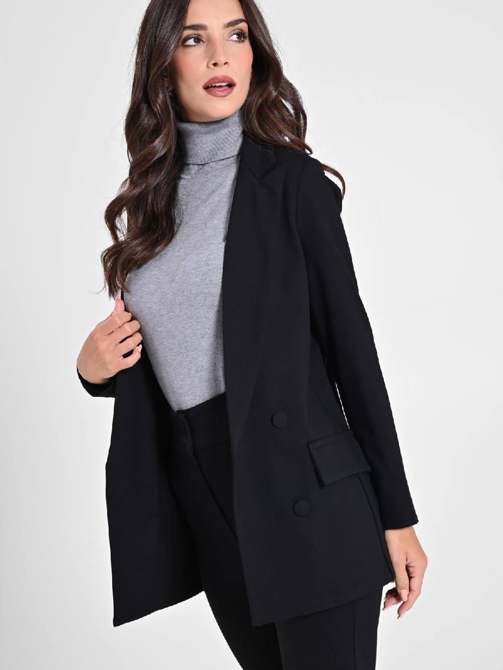 Rinascimento Giacca Aperta in Punto Milano Nero Super sconto