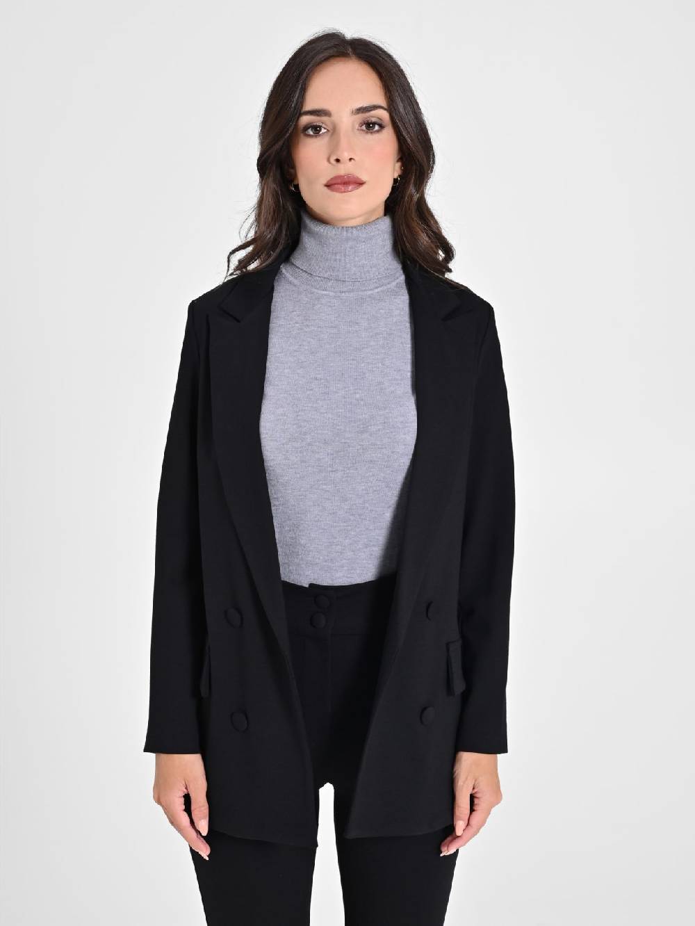 Rinascimento Giacca Aperta in Punto Milano Nero Super sconto
