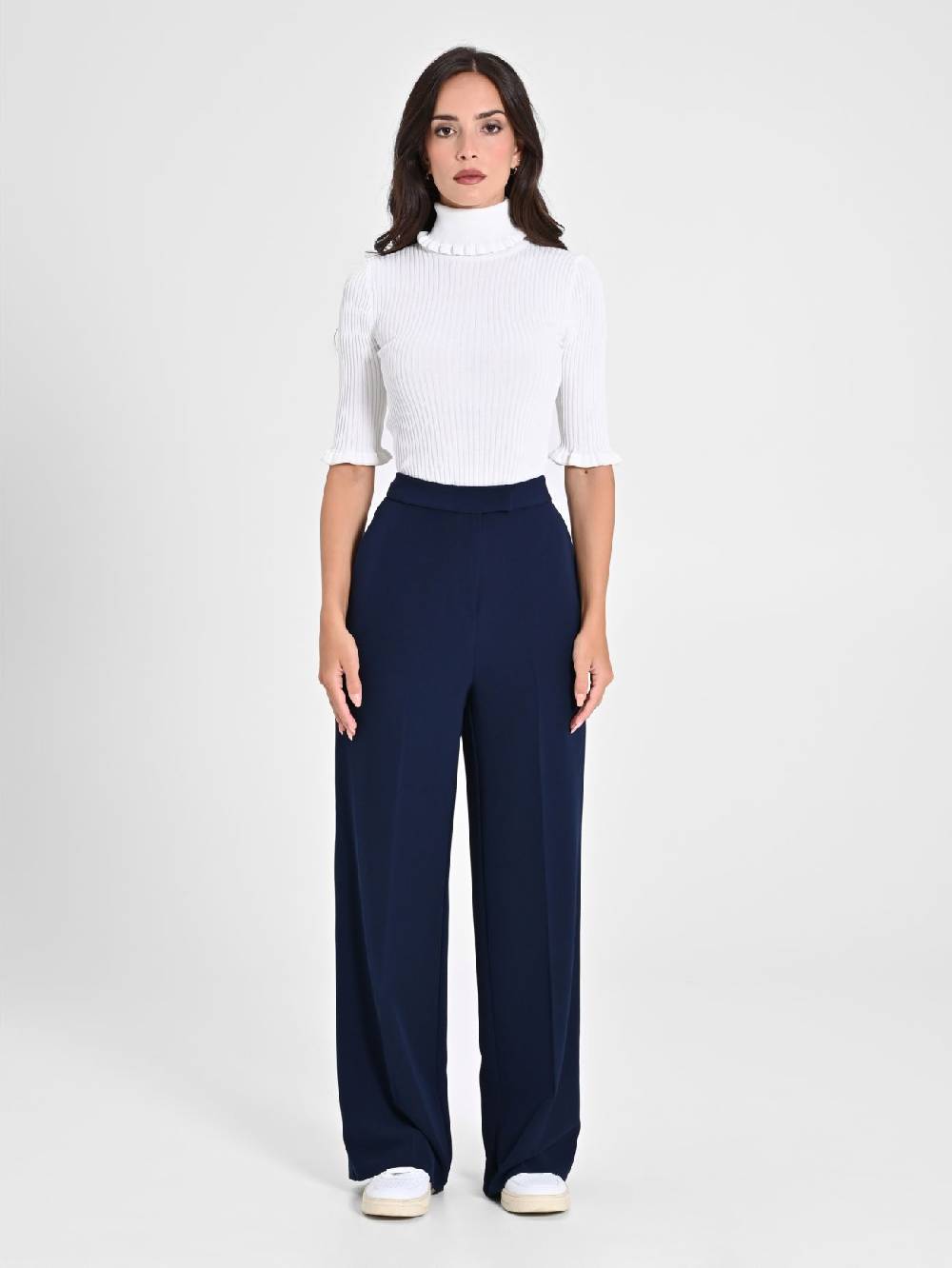 Rinascimento Pantalone Palazzo Blu in Crepe Acquista Ora