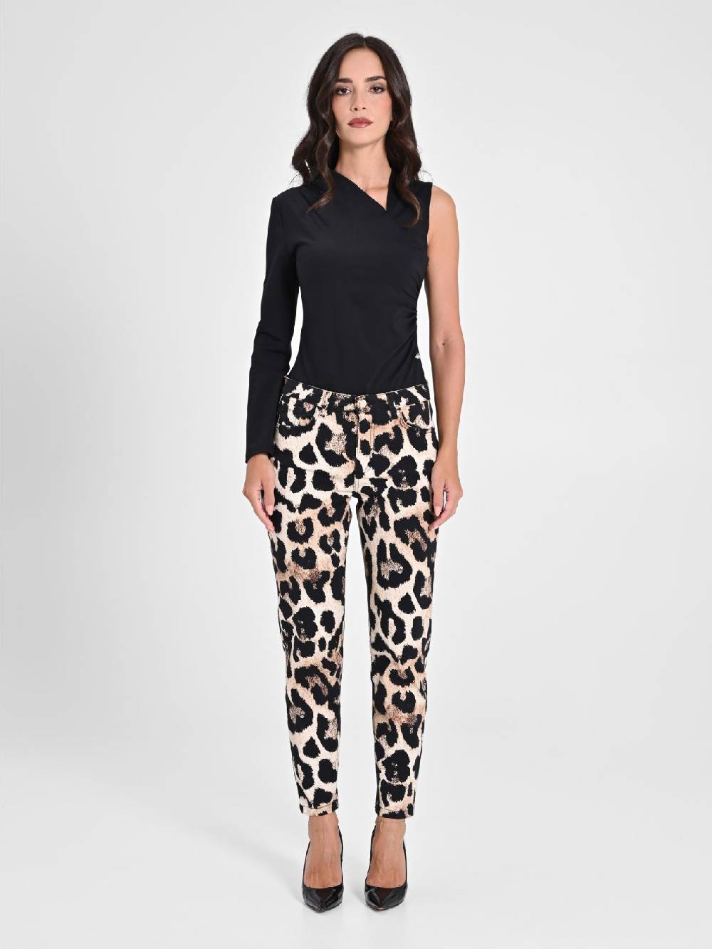 Rinascimento Pantaloni Denim Skinny Stampa Animalier Consegna Veloce
