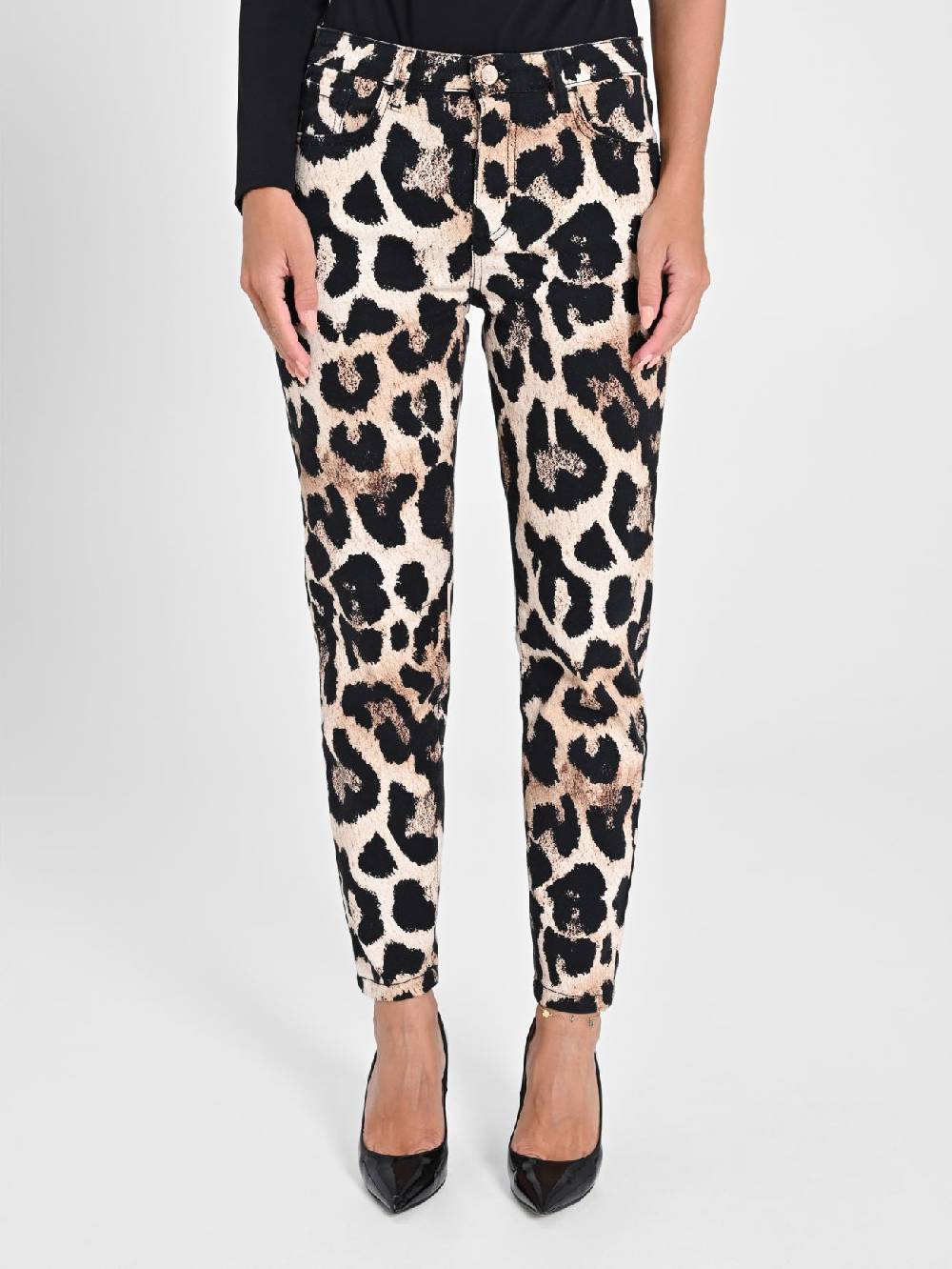 Rinascimento Pantaloni Denim Skinny Stampa Animalier Consegna Veloce