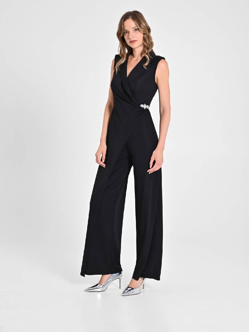 Rinascimento Tuta Tuxedo in Tessuto Fluido Nero