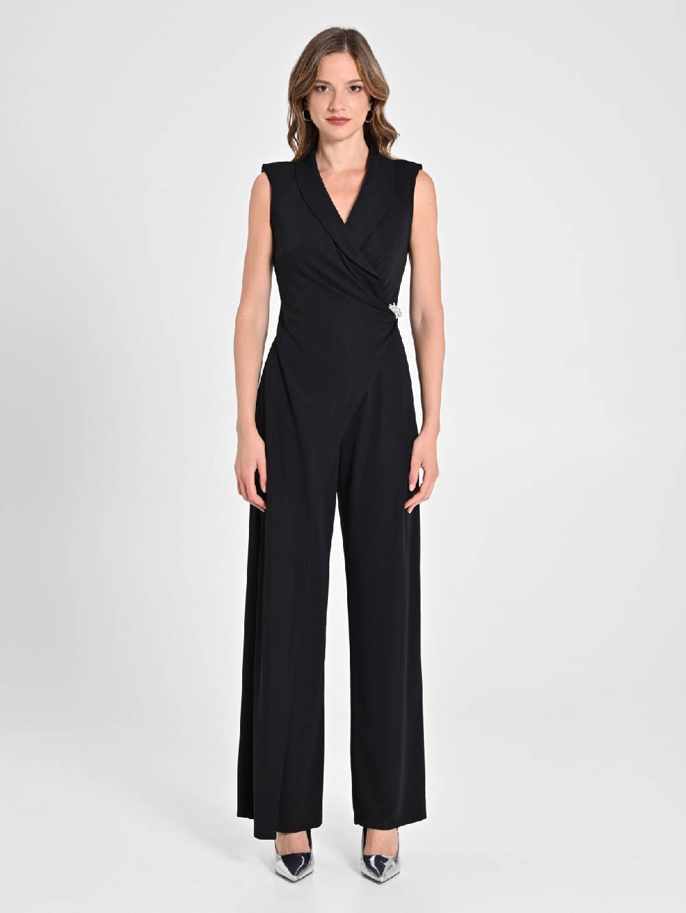Rinascimento Tuta Tuxedo in Tessuto Fluido Nero Presa