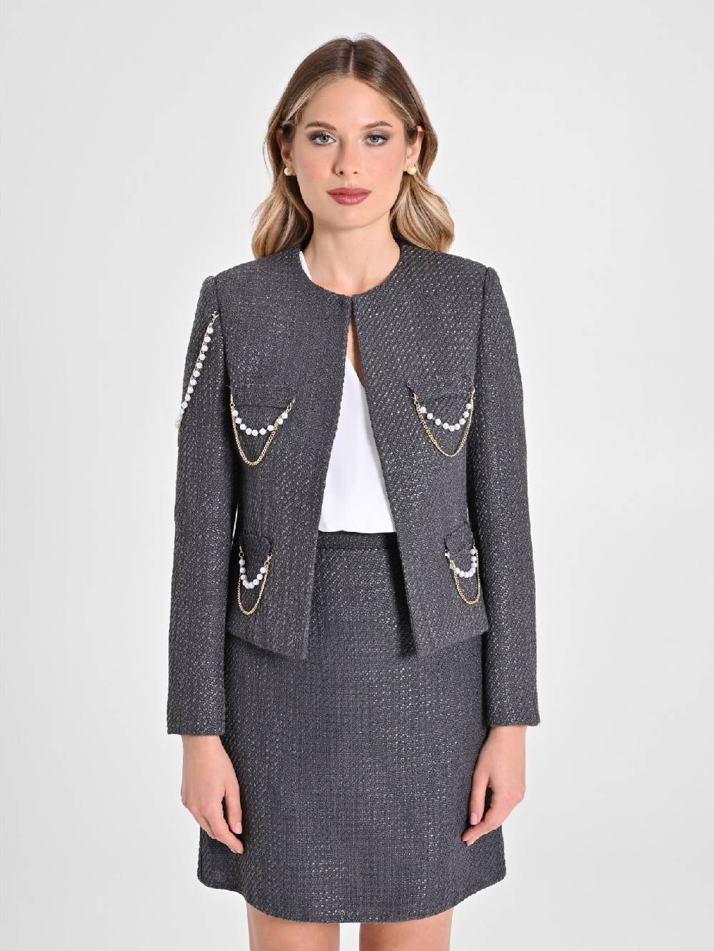 Rinascimento Giacca Corta in Tweed In Vendita