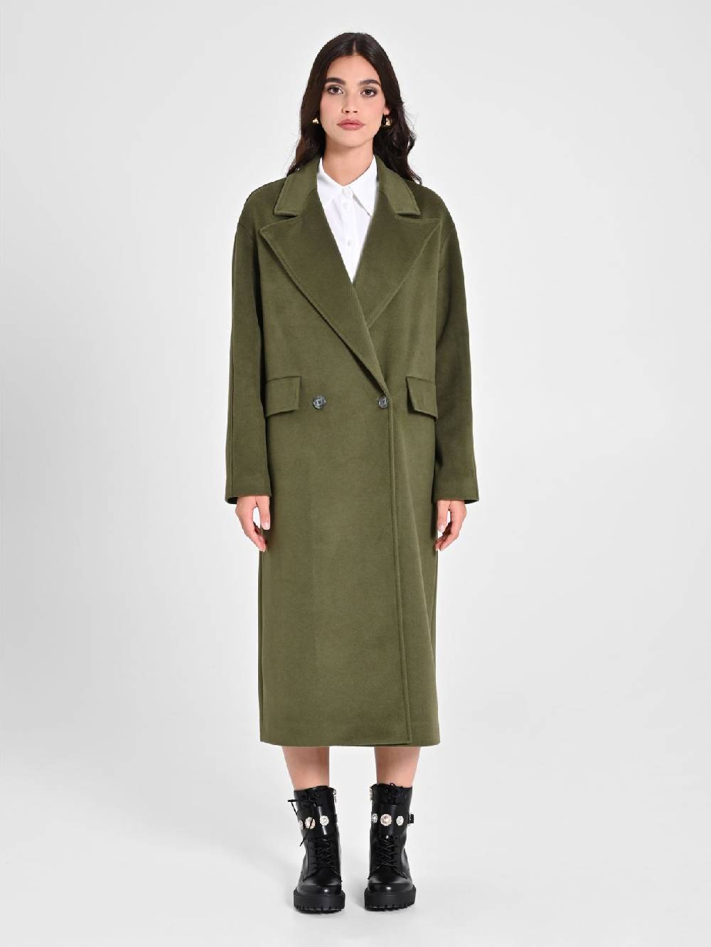 Rinascimento Maxi Cappotto Verde Militare Comprare a buon mercato