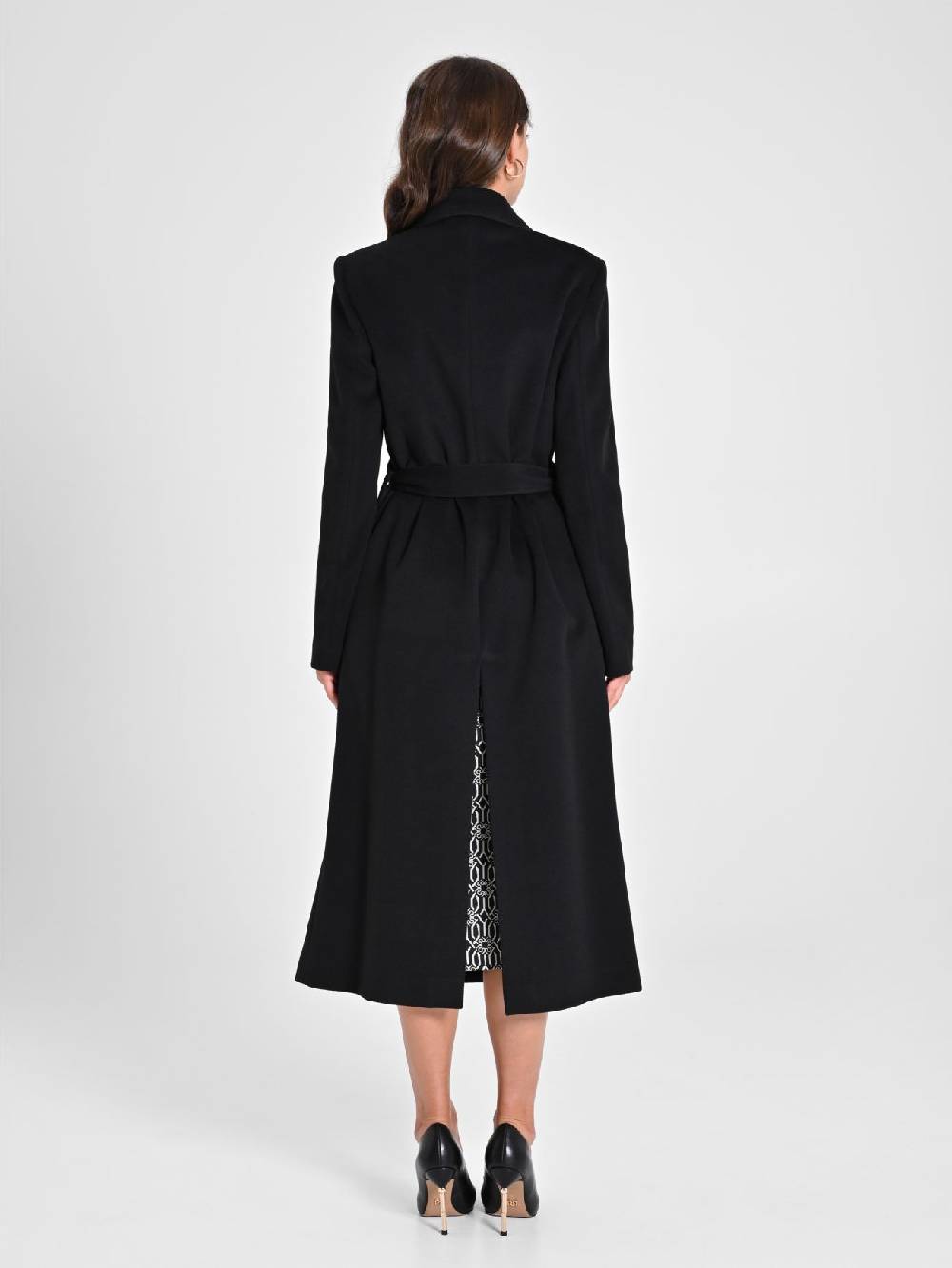 Rinascimento Maxi Cappotto Nero con Cintura Fornitura limitata
