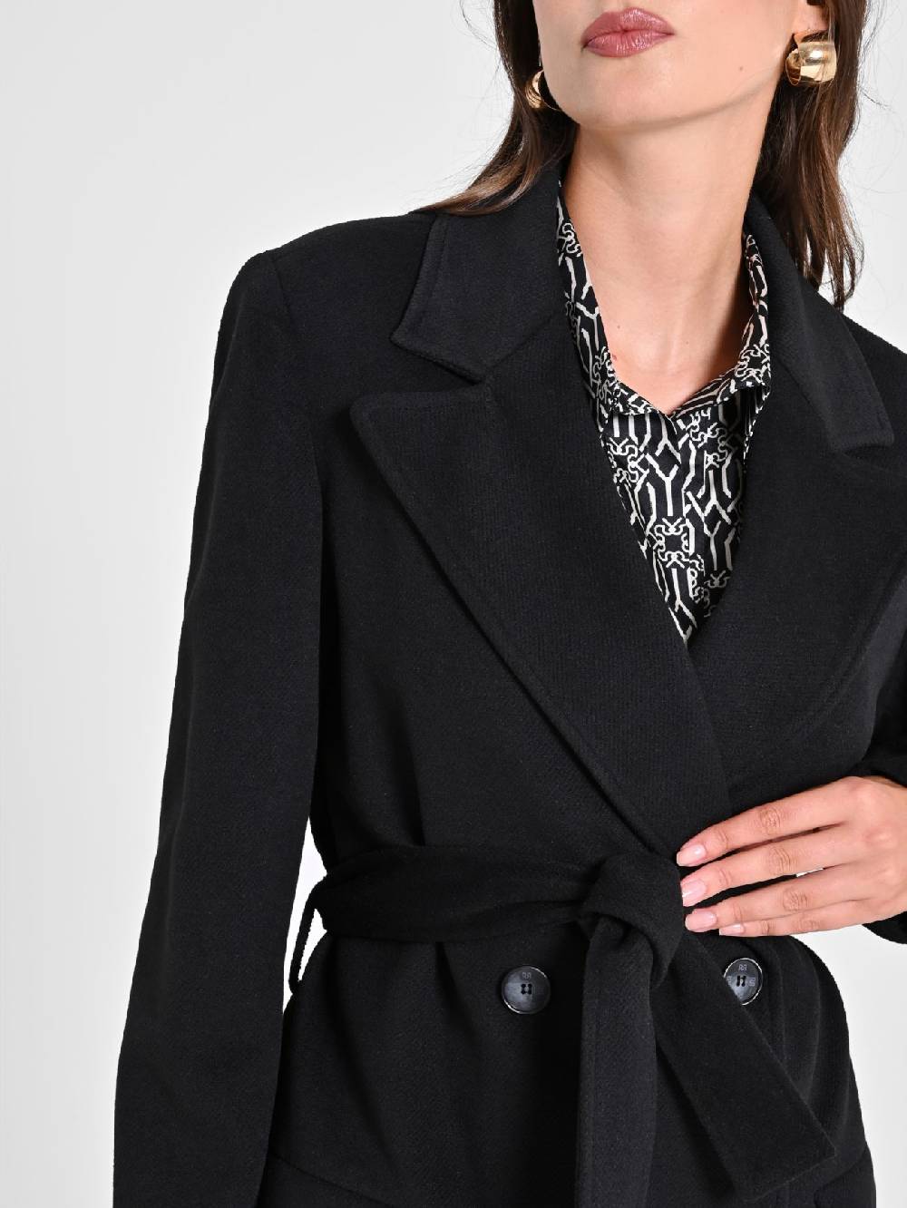 Rinascimento Maxi Cappotto Nero con Cintura Fornitura limitata