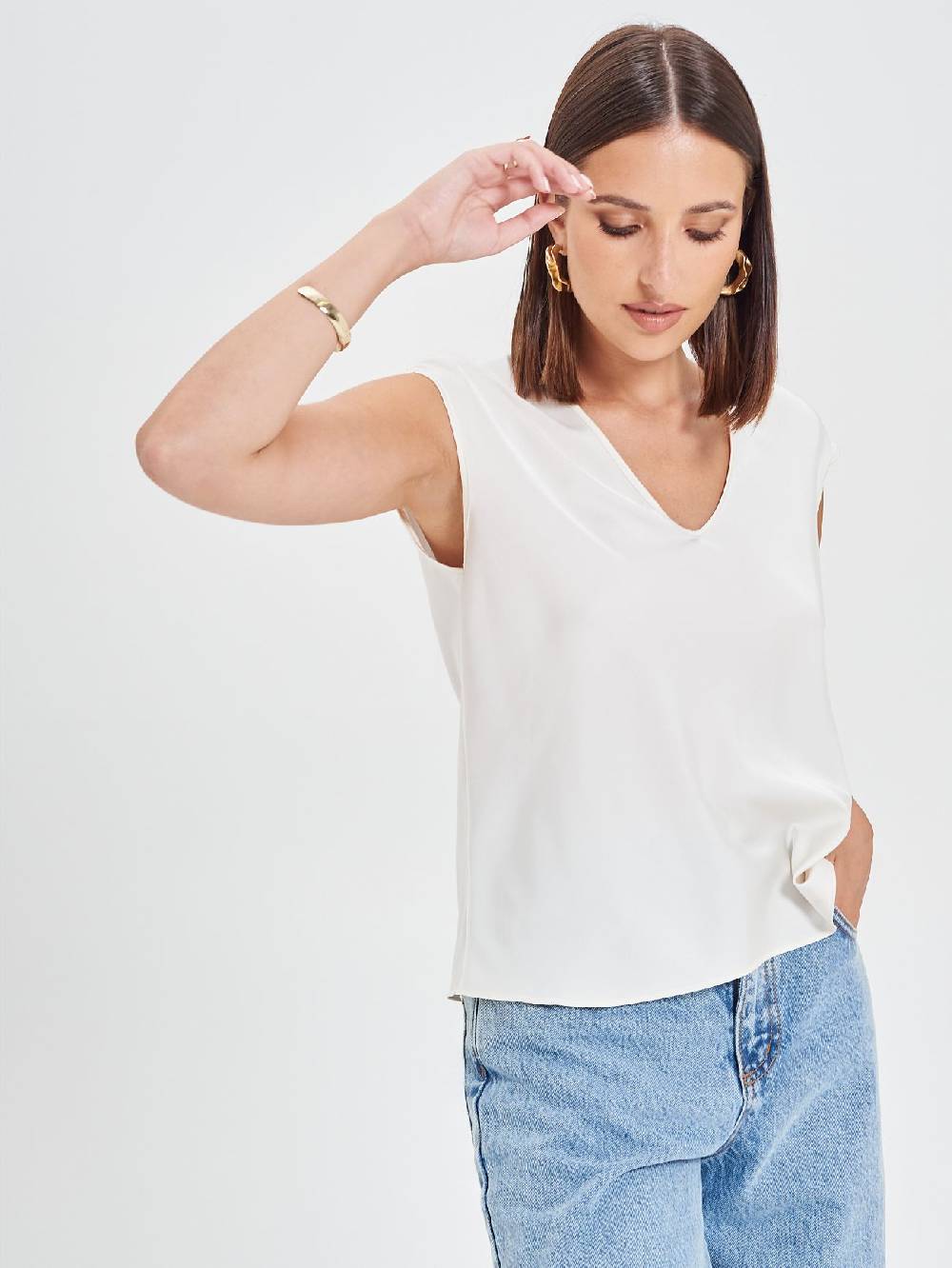 Rinascimento Blusa in Raso Bianco Avorio Fino al 60% di sconto