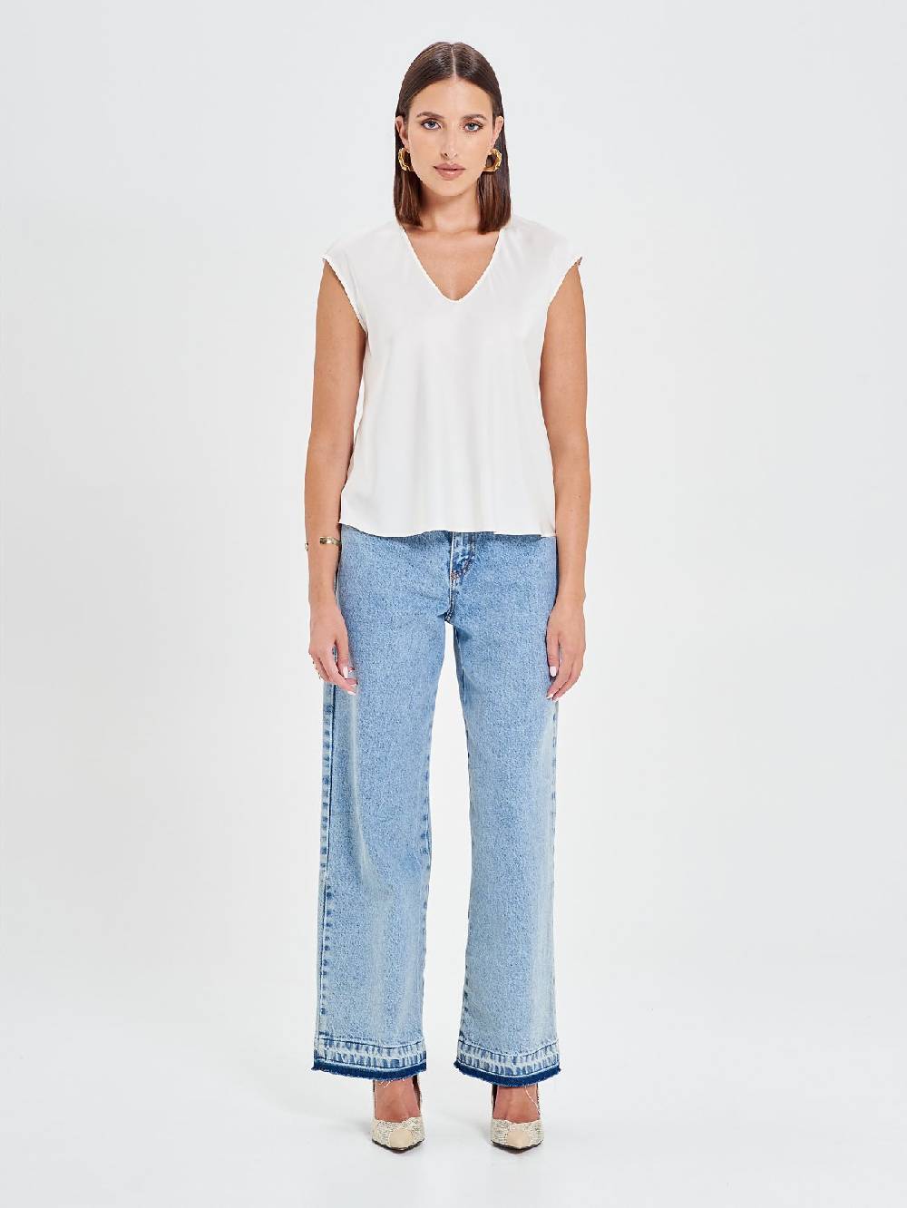 Rinascimento Blusa in Raso Bianco Avorio Fino al 60% di sconto