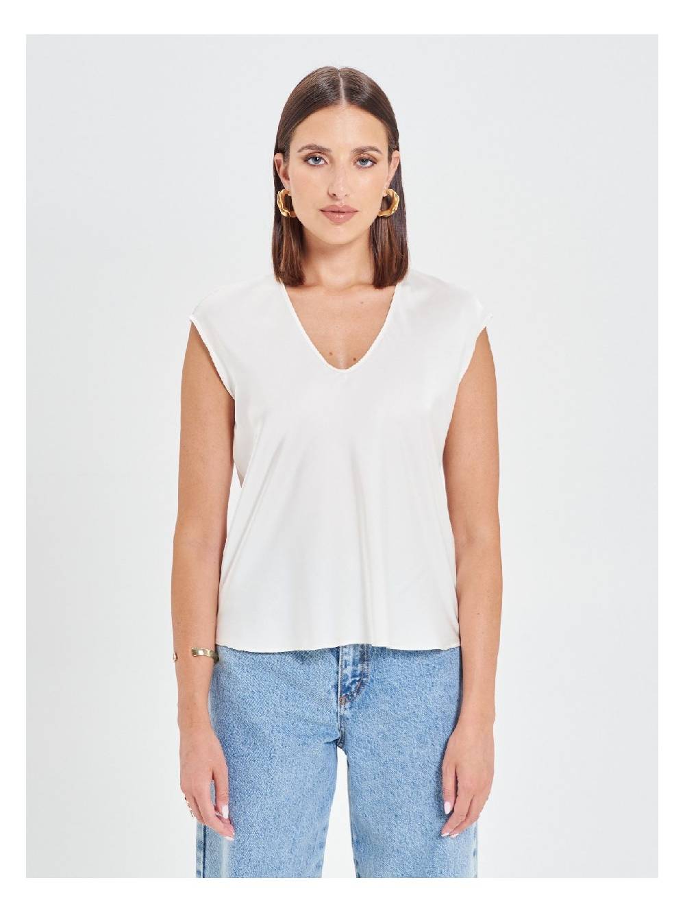 Rinascimento Blusa in Raso Bianco Avorio Fino al 60% di sconto