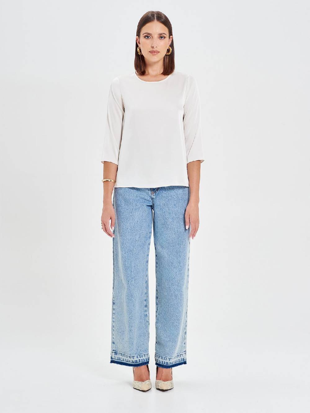 Rinascimento Blusa in Raso Bianco Avorio Fino al 65% di sconto