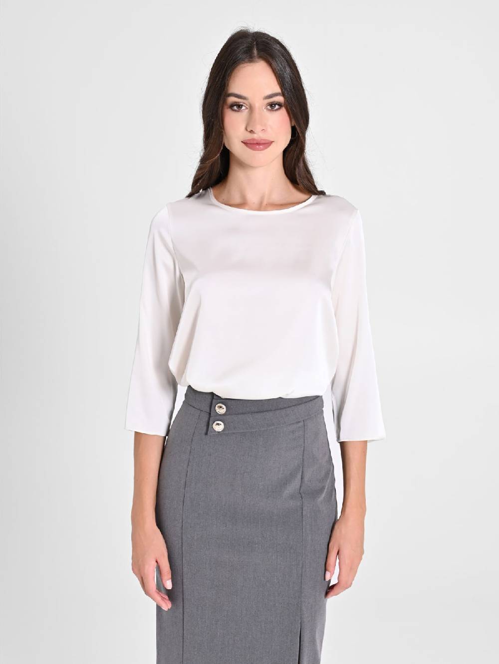 Rinascimento Blusa in Raso Bianco Avorio Fino al 65% di sconto