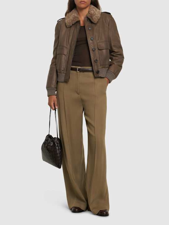 Luisaviaroma Giacca in pelle con collo in pelliccia Sconto