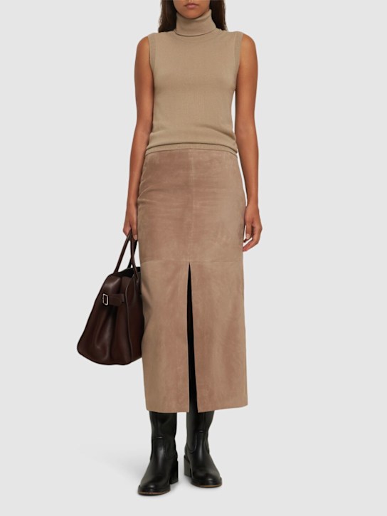 Luisaviaroma Gonna midi in camoscio e pelle Online