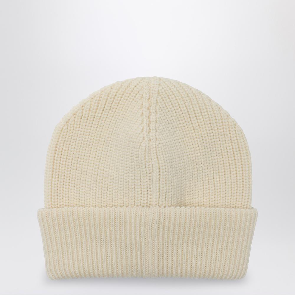 Moncler Cuffia bianca in lana con logo In Linea