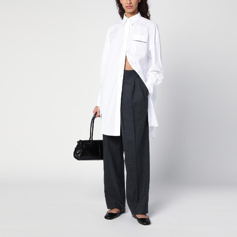 Brunello Cucinelli Camicia lunga bianca con Shiny Pocket Detail Sconto