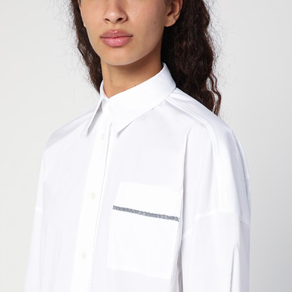 Brunello Cucinelli Camicia lunga bianca con Shiny Pocket Detail Sconto