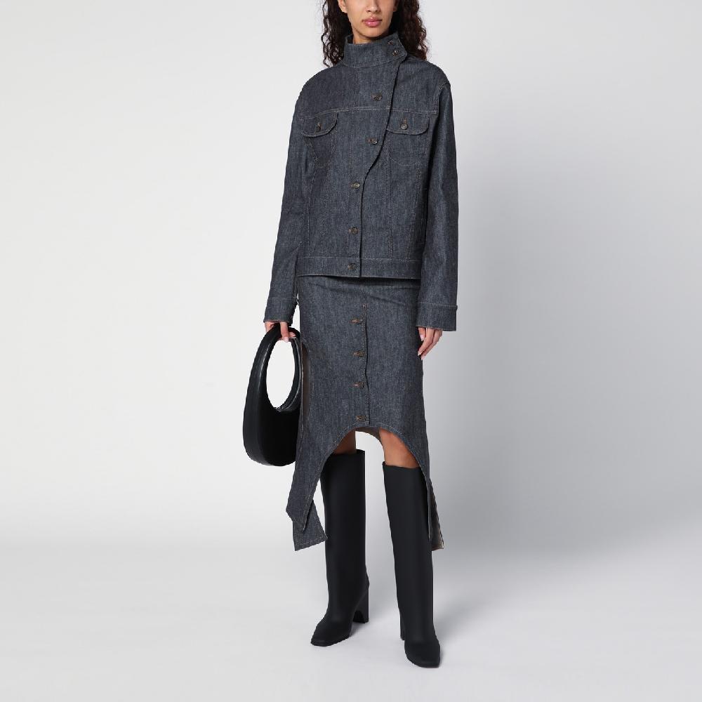 Courru00e8ges Giacca asimmetrica grigia scura in denim Latest stili
