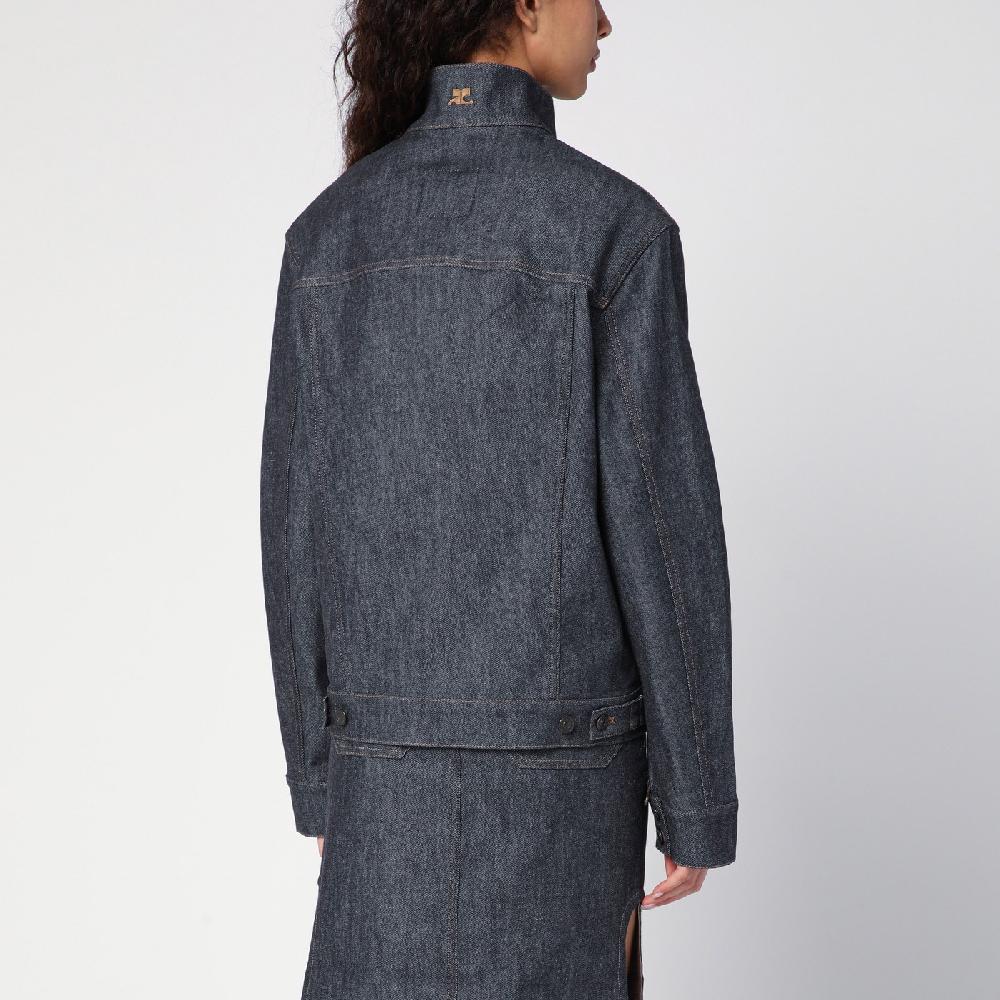 Courru00e8ges Giacca asimmetrica grigia scura in denim Latest stili