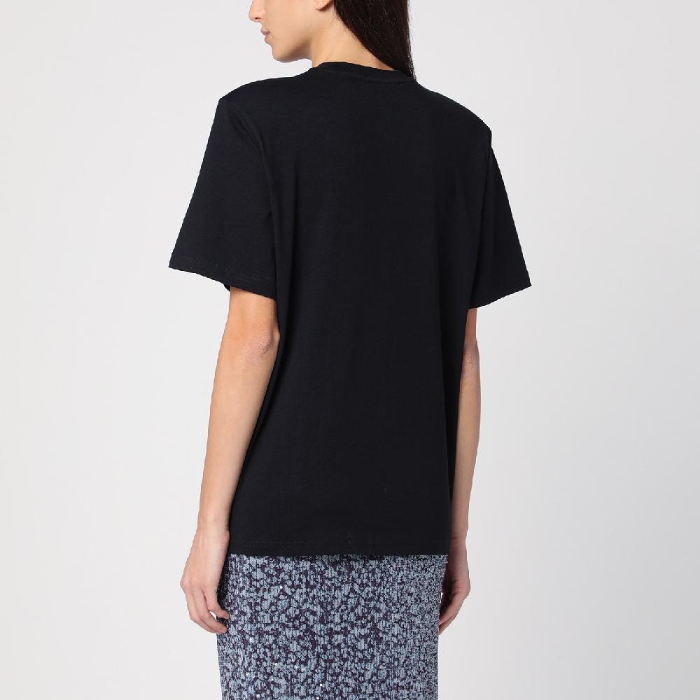 ROTATE Birger Christensen T-shirt nera in cotone organico Negozi Online