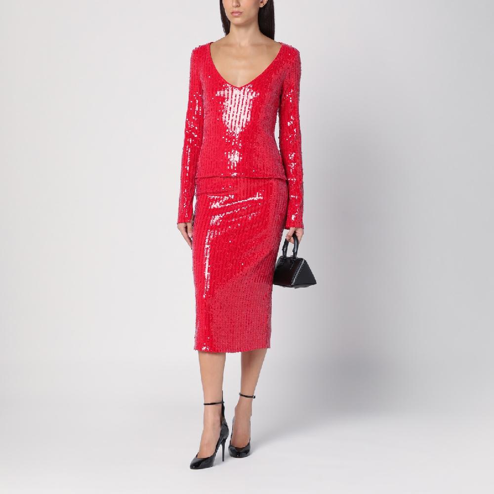 ROTATE Birger Christensen Maglia rossa con micro paillette Promozione Limitata