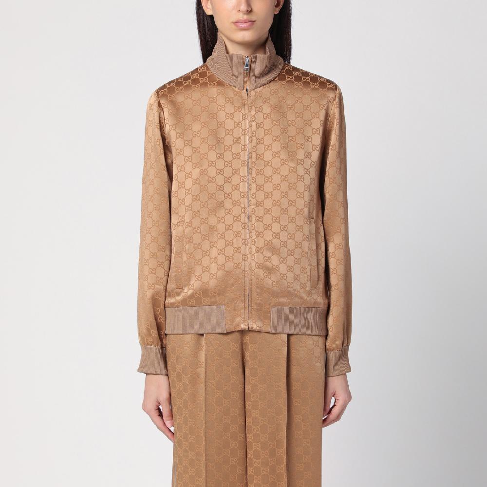 GUCCI Bomber color cammello in jacquard di viscosa GG 2025