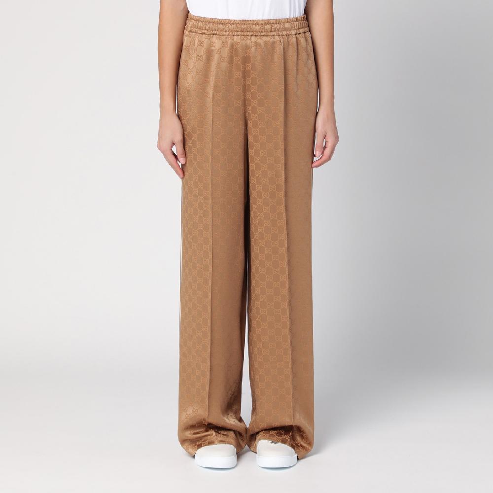 GUCCI Pantalone color cammello in jacquard di viscosa GG In Linea