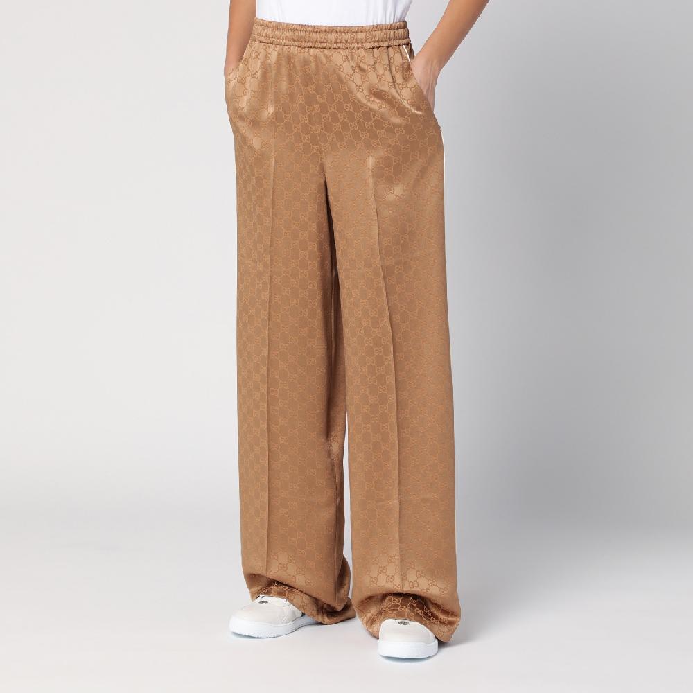 GUCCI Pantalone color cammello in jacquard di viscosa GG In Linea