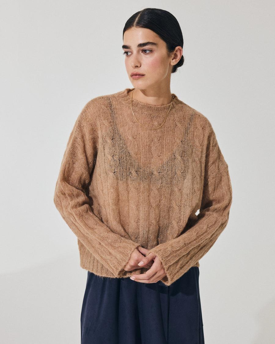 Scaglione ROUND NECK BOXY CABLES ULTRALIGHT CARAMEL Promozione Limitata