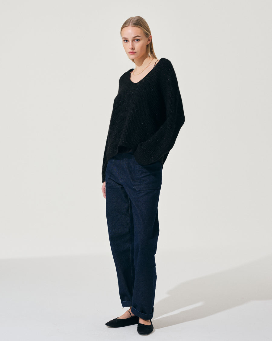 Scaglione V.NECK RAGLAN GLITTER BLACK Prezzo Ridotto