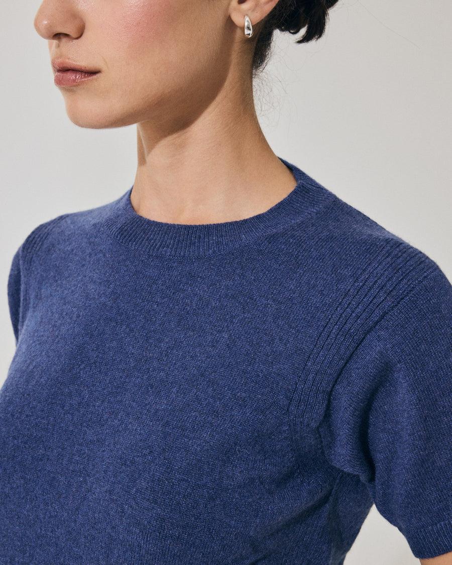 Scaglione T-SHIRT RIBBED SIDES DENIM Offerta