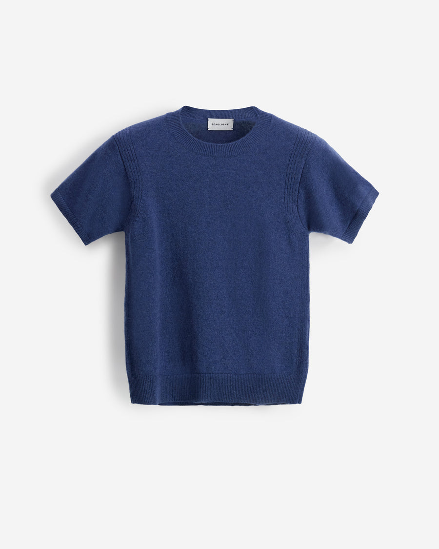 Scaglione T-SHIRT RIBBED SIDES DENIM Offerta