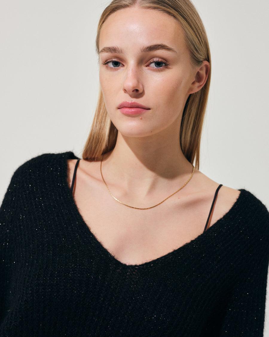 Scaglione V.NECK RAGLAN GLITTER BLACK Nuovo