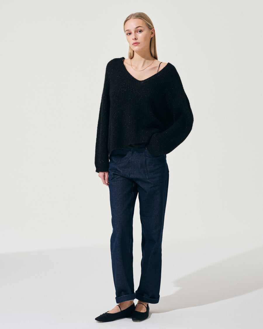 Scaglione V.NECK RAGLAN GLITTER BLACK Nuovo