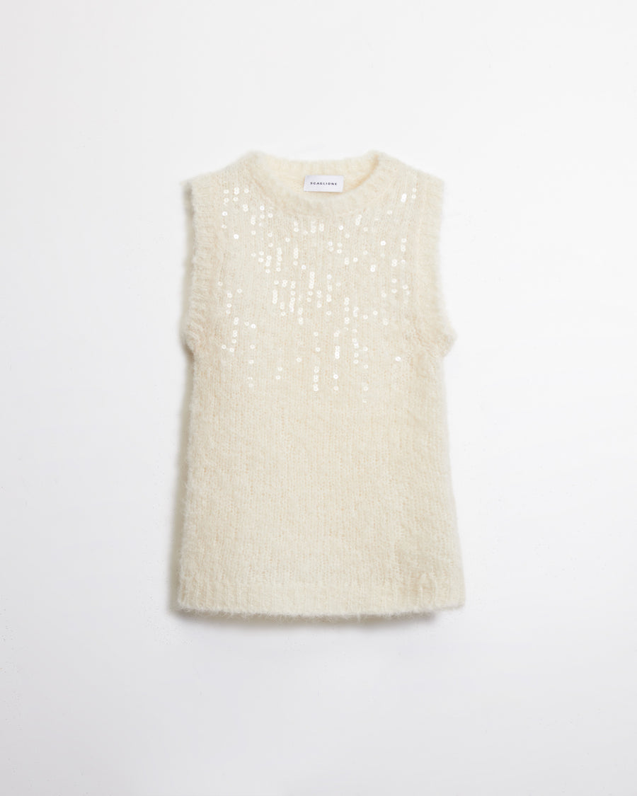 Scaglione GILET ROUND N. PAILLETTES MILK Pezzi Unici