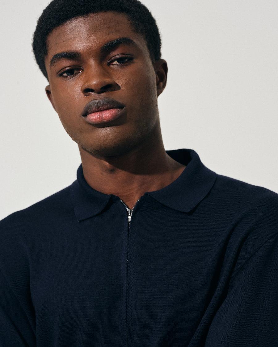 Scaglione ZIPPER COLLO A POLOCOMPACT MERINO NAVY Sottocosto