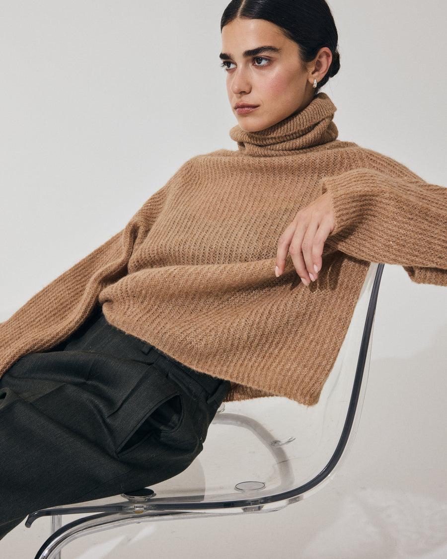Scaglione TURTLE NECK RAGLAN GLITTER CARAMEL Affare Del Giorno