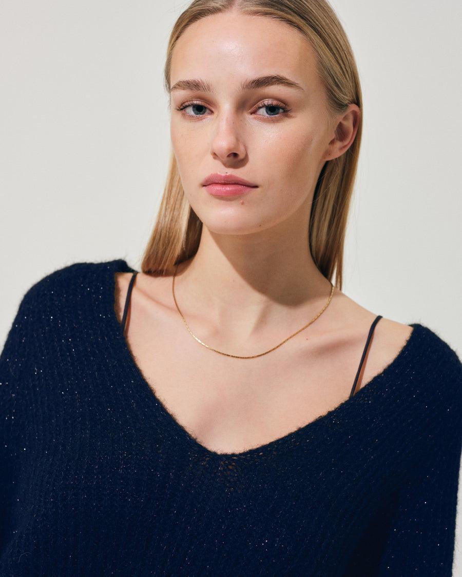 Scaglione V.NECK RAGLAN GLITTER NAVY Convenienza