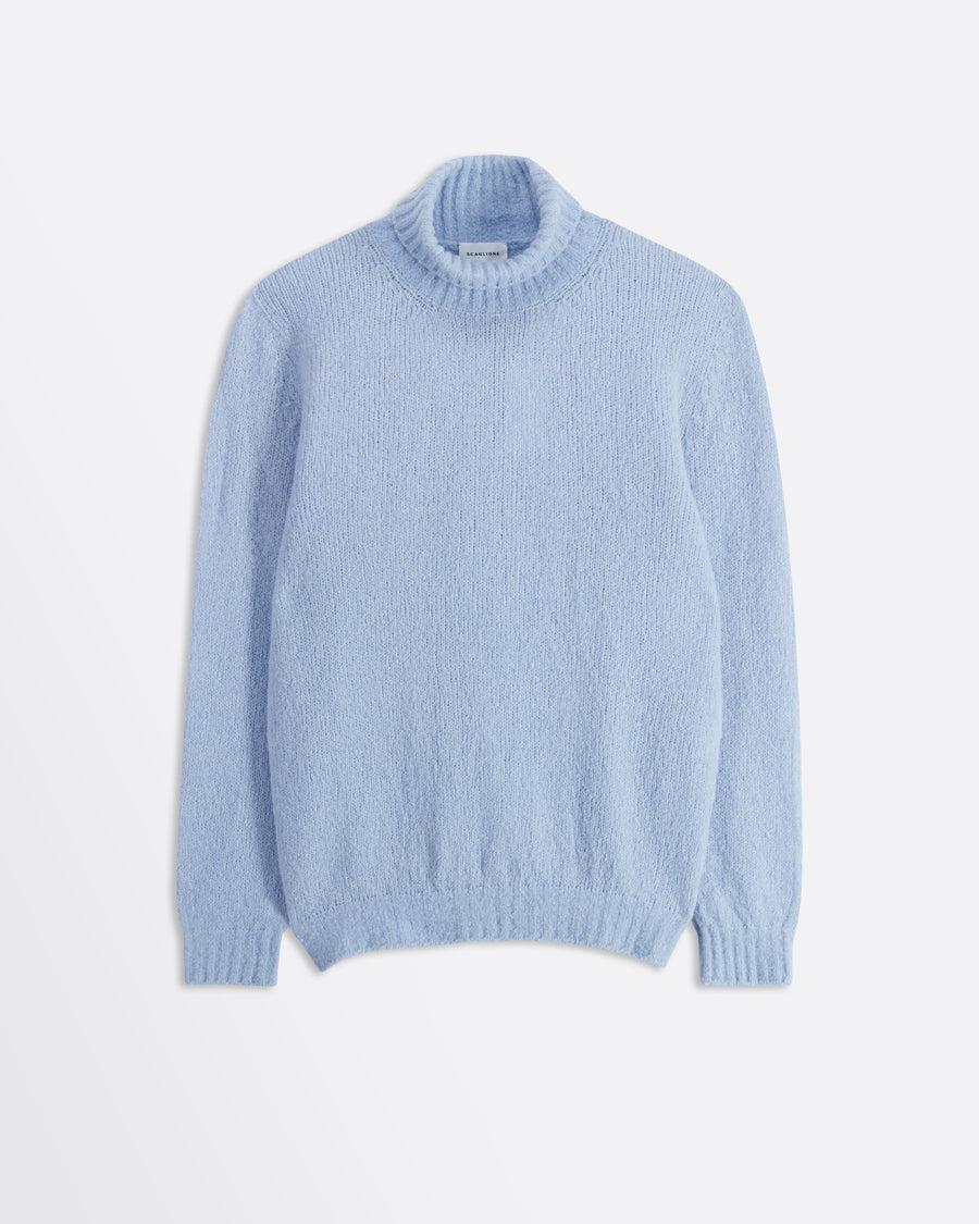 Scaglione TURTLE NECK SEAMLESS PUFFED CASHMERE CELESTE Saldi
