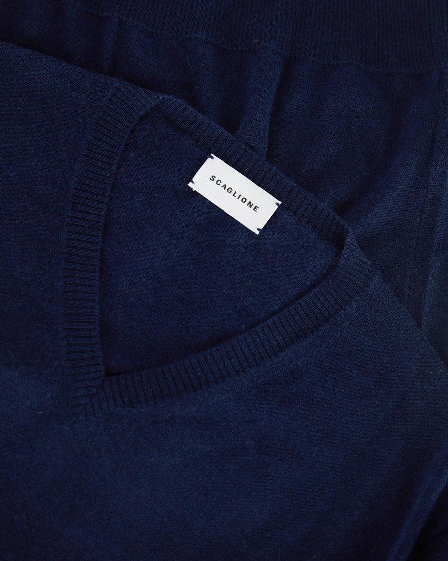 Scaglione V NECK CASH-SILK NAVY Outlet