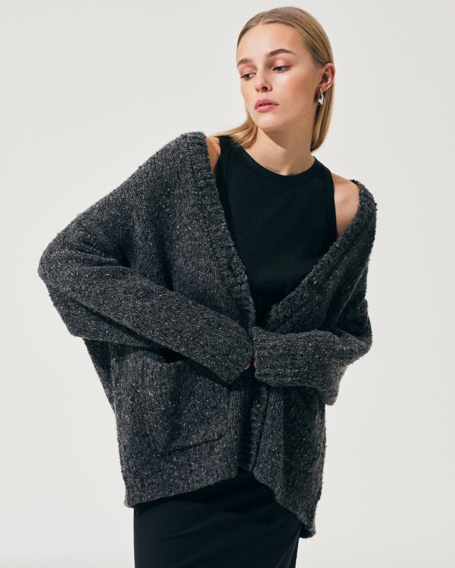 Scaglione MAXI CARDIGAN CASHMERE MULINE' BLACK Sottocosto