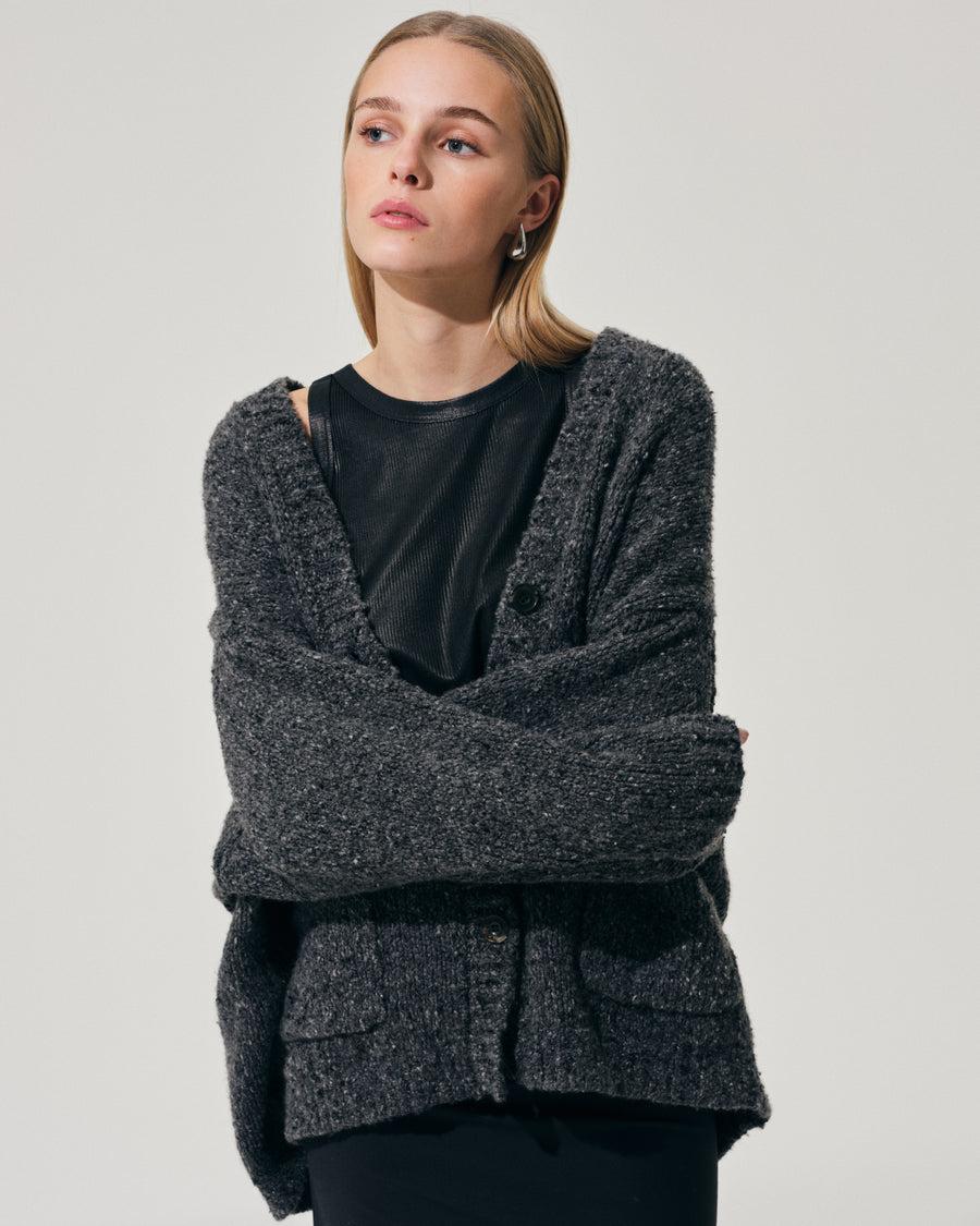Scaglione MAXI CARDIGAN CASHMERE MULINE' BLACK Sottocosto