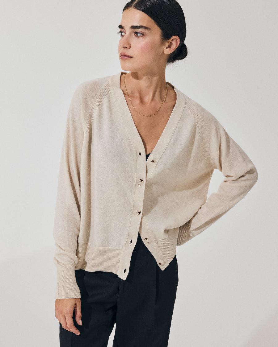 Scaglione CARDIGAN RAGLAN RIBBED SIDES MILK In Linea