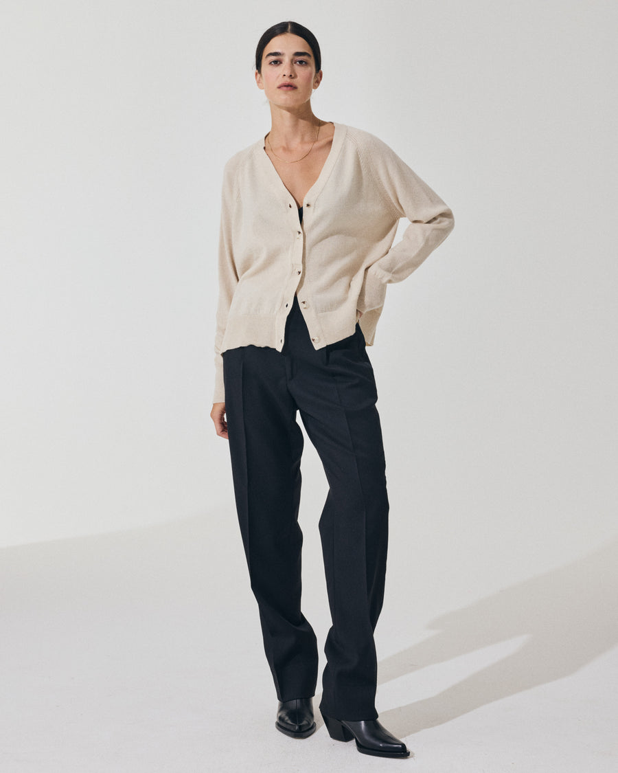 Scaglione CARDIGAN RAGLAN RIBBED SIDES MILK In Linea