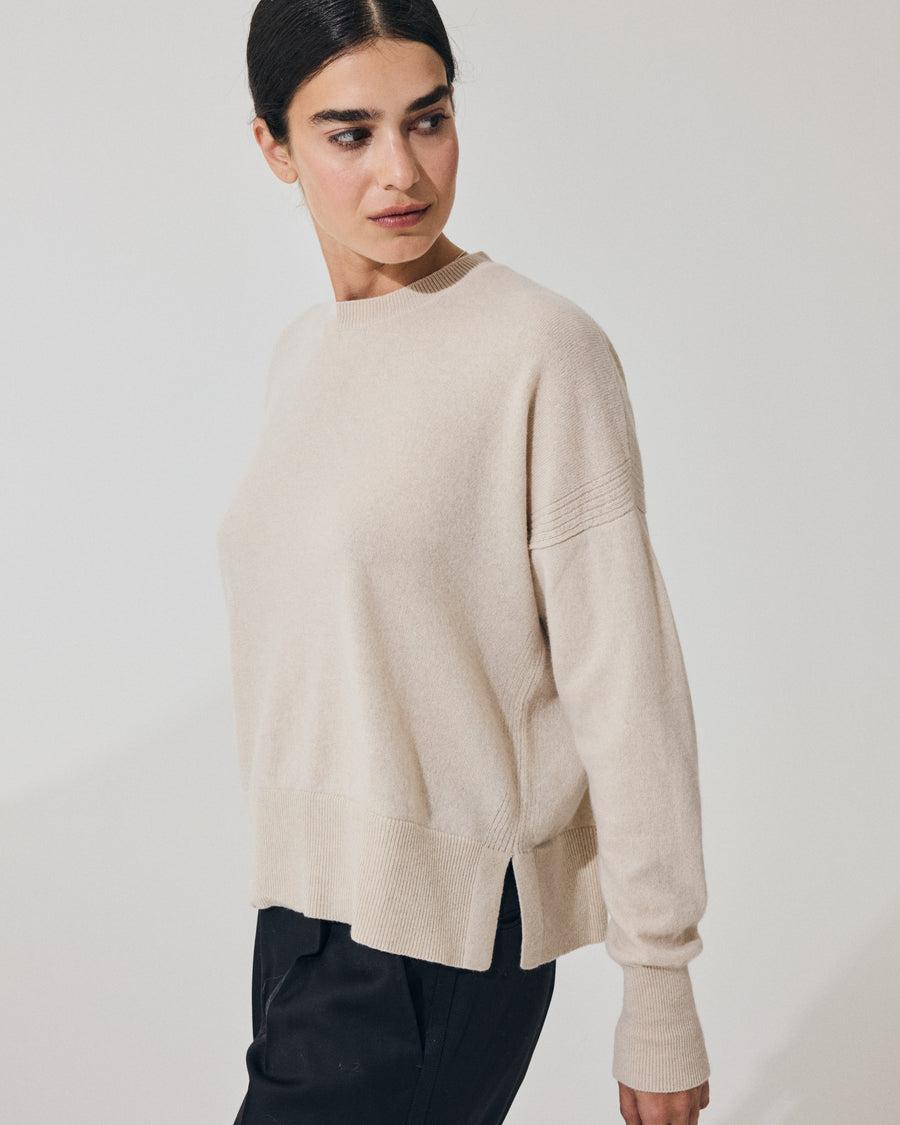 Scaglione ROUND NECK BOXY RIBBED SIDES BEIGE Qualità
