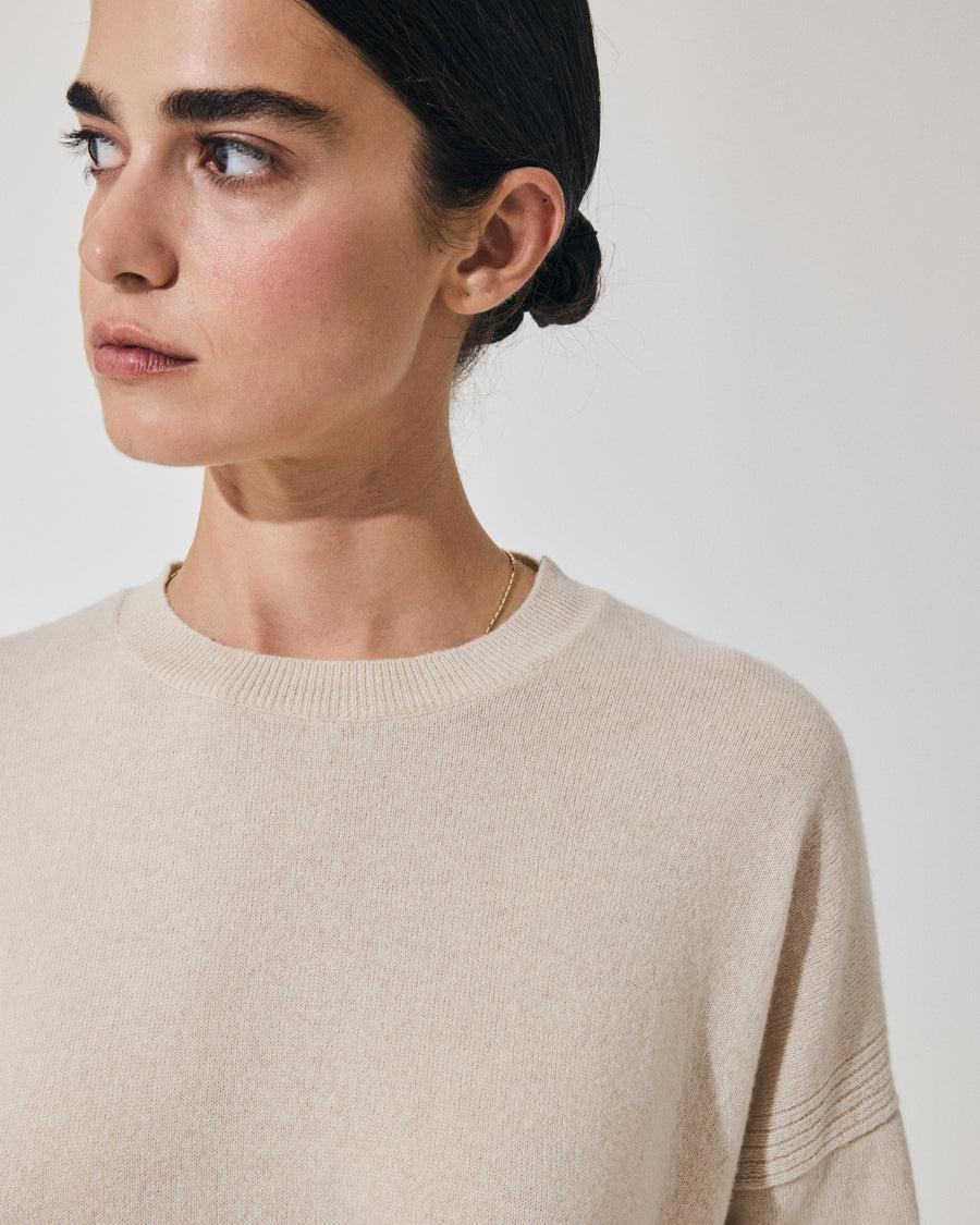 Scaglione ROUND NECK BOXY RIBBED SIDES BEIGE Qualità